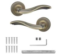Decoranddecor Antique Brass Door Handles - Internal Aluminium Handle Sets in Brass for Wooden Interior Doors - Solace Range