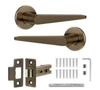 Decoranddecor Antique Brass Interior Door Handle Set with Tubular Mortice Latch, Aluminum Construction, Terra Range
