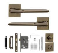 Decoranddecor Antique Brass Internal Door Handles - Aluminium Handle Sets With Bathroom Lock and Turn and Release | Pera Range