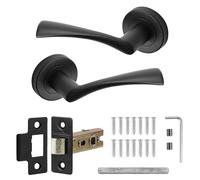 Decoranddecor Apex Matt Black Lever On 54mm Rose Door Handles Internal Curved Design Aluminium - Latch Kit