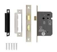 Decoranddecor Bathroom Mortice Lock - 2.5inch / 64mm - Satin Nickel - Fire Rated - UKCA & CE Approved