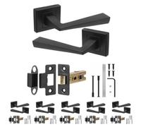 Decoranddecor - Black Door Handle Set - Internal Door Handle Set - Latch Kit 76mm - Helix Range - Pack Of 6