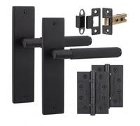 Decoranddecor - Black Door Handle Set On Backplate - Internal Door Handle Set - Hinge Kit 102mm - Hera Range