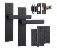 Decoranddecor - Black Door Handle Set On Backplate - Internal Door Handle Set - Hinge Kit 102mm - Lumina Range