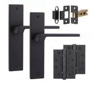 Decoranddecor - Black Door Handle Set On Backplate - Internal Door Handle Set - Hinge Kit 102mm - Spectra Range