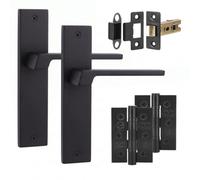 Decoranddecor - Black Door Handle Set On Backplate - Internal Door Handle Set - Hinge Kit 76mm - Spectra Range