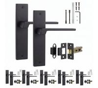 Decoranddecor - Black Door Handle Set On Backplate - Internal Door Handle Set - Latch Kit 64mm - Spectra Range - Pack Of 6