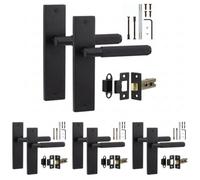 Decoranddecor - Black Door Handle Set On Backplate - Internal Door Handle Set - Latch Kit 76mm - Hera Range - Pack Of 4
