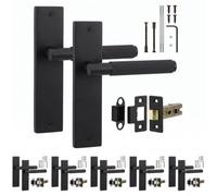 Decoranddecor - Black Door Handle Set On Backplate - Internal Door Handle Set - Latch Kit 76mm - Hera Range - Pack Of 6