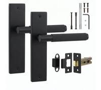 Decoranddecor - Black Door Handle Set On Backplate - Internal Door Handle Set - Latch Kit 76mm - Hera Range