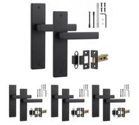Decoranddecor - Black Door Handle Set On Backplate - Internal Door Handle Set - Latch Kit 76mm - Lumina Range - Pack Of 4