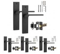 Decoranddecor - Black Door Handle Set On Backplate - Internal Door Handle Set - Latch Kit 76mm - Spectra Range - Pack Of 4