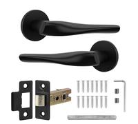 Decoranddecor Black Door Handles Internal - Aluminium Matt Black Door Handle Sets for Wooden Interior Doors | Internal Door Handles with Mortice Latch | Nanda Range