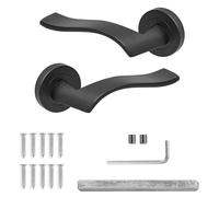 Decoranddecor Black Door Handles Internal - Aluminium Matt Black Door Handle Sets for Wooden Interior Doors | Internal Door Handles for Bedrooms & Bathroom | Emblaze Range