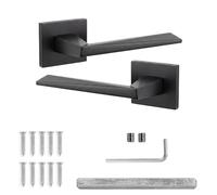 Decoranddecor Black Door Handles Internal - Aluminium Matt Black Door Handle Sets for Wooden Interior Doors | Internal Door Handles for Bedrooms & Bathroom | Leda Range