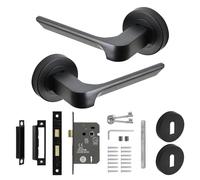 Decoranddecor Black Door Handles Internal Sets, Door Handle Set, Matt Black Door Handles Internal, Interior Door Handles - Mirage Range (2.5 Inch Mortice Lock with Keys - Key Hole Escutcheon Cover)