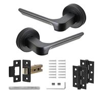 Decoranddecor Black Door Handles Internal Sets, Door Handle Set, Matt Black Door Handles Internal, Interior Door Handles - Mirage Range (2.5 Inch Latch - 3 Inch Hinges)