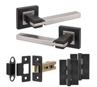 Decoranddecor - Black & Nickel Door Handle Set - Internal Door Handle Set - Hinge Kit 76mm - Nexus Range