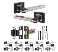 Decoranddecor - Black & Nickel Door Handle Set - Internal Door Handle Set - Latch Kit 64mm - Nexus Range - Pack Of 6