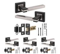 Decoranddecor - Black & Nickel Door Handle Set - Internal Door Handle Set - Latch Kit 64mm - Nexus Range - Pack Of 4