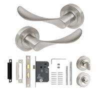 Decoranddecor Brushed Chrome Door Handle Levers Aluminium Alloy Handles Lever with Bath Lock Kit