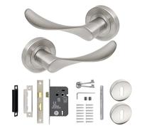 Decoranddecor Brushed Chrome Door Handle Levers Aluminium Alloy Handles Lever with Sash Lock Kit
