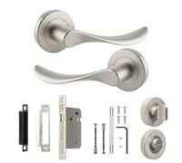 Decoranddecor Brushed Chrome Door Handles Internal Bathroom Lock Set | CE marked, thumb turn, no keys, solid aluminium, Bathroom Door Handles with Lock, fits 35-42 mm doors, Nimbus Range