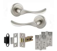 Decoranddecor Brushed Chrome Door Handles Internal Latch and Hinges Set | CE marked, butt hinges plus latch, solid aluminium, built to last Internal Door Handles, fits 35-42 mm doors, Nimbus Range