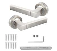 Decoranddecor Brushed Chrome Door Handles Internal Square Lever on Rose | Handles Only, Solid Internal Door Handles, Interior Door Handles, Silver Door Handles, Handle Set, Indoor Door Handles