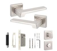 Decoranddecor Brushed Chrome Door Handles Internal with Bathroom Lock | Bathroom Door Handles with Lock, Internal Door Handles, Interior Door Handles, Silver Door Handles, Handle Set, Lever on Rose