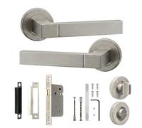 Decoranddecor Brushed Chrome Door Handles Internal with Bathroom Lock | Bathroom Door Handles with Lock, Internal Door Handles, Interior Door Handles, Silver Door Handles, Handle Set, Lever on Rose