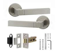 Decoranddecor Brushed Chrome Door Handles Internal with Tubular Latch | Door Handles with Latch Set, Internal Door Handles, Interior Door Handles, Silver Door Handles, Handle Set, Lever on Rose