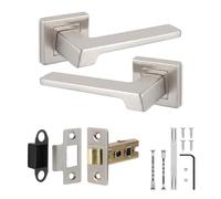 Decoranddecor Brushed Chrome Door Handles Internal with Tubular Latch | Door Handles with Latch Set, Internal Door Handles, Interior Door Handles, Silver Door Handles, Handle Set, Lever on Rose