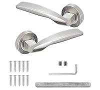 Decoranddecor Brushed Chrome Door Handles Lever On 54mm Rose Alloy Modern Design