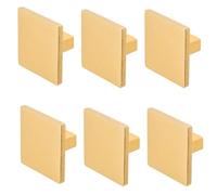 Decoranddecor Calla Square Cabinet Knob Door Pull Handle Kitchen Cupboard Furniture Drawer (6 Pack, Matt Gold)