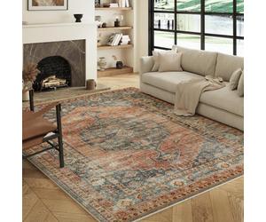 Decoranddecor Distressed Bathroom Rugs, 60x90cm - Washable, Low Pile, Pet Friendly, Oriental Pattern Living Room Easy Clean Durable Carpet - Calmere