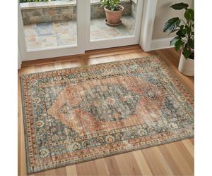 Decoranddecor Distressed Rugs Living Room, 120x170cm - Non-Slip, Low Pile, Pet Friendly, Classic Elegant Pattern Entryway Easy Clean Durable Carpet - Calmere