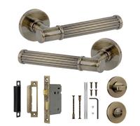 Decoranddecor - Door Handle Set - Antique Brass Bathroom Door Handle With Lock - Bathroom Kit 64mm - Leto Range