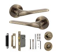 Decoranddecor - Door Handle Set - Antique Brass Bathroom Door Handle With Lock - Bathroom Kit 76mm - Verita Range