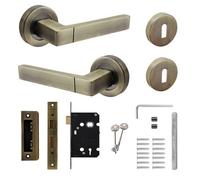 Decoranddecor - Door Handle Set - Antique Brass Internal Door Handle With Lock - Brass Internal Door Lever Handles - Lumina Range