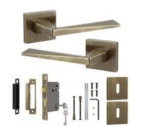 Decoranddecor - Door Handle Set - Antique Brass Internal Door Handle With Lock - Sash Lock Kit 64mm - Leda Range
