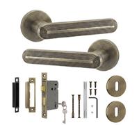 Decoranddecor - Door Handle Set - Antique Brass Internal Door Handle With Lock - Sash Lock Kit 64mm - Marin Range