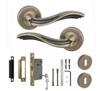 Decoranddecor - Door Handle Set - Antique Brass Internal Door Handle With Lock - Sash Lock Kit 76mm - Solace Range