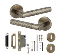 Decoranddecor - Door Handle Set - Antique Brass Internal Door Handle With Lock - Sash Lock Kit 76mm - Tore Range