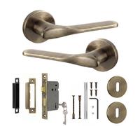 Decoranddecor - Door Handle Set - Antique Brass Internal Door Handle With Lock - Sash Lock Kit 76mm - Verita Range