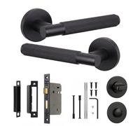 Decoranddecor - Door Handle Set - Black Bathroom Door Handle With Lock - Bathroom Kit 64mm - Hera Range