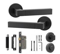 Decoranddecor - Door Handle Set - Black Bathroom Door Handle With Lock - Bathroom Kit 64mm - Lumina Range