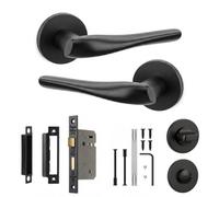 Decoranddecor - Door Handle Set - Black Bathroom Door Handle With Lock - Bathroom Kit 64mm - Nanda Range