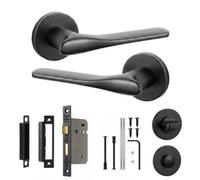 Decoranddecor - Door Handle Set - Black Bathroom Door Handle With Lock - Bathroom Kit 64mm - Verita Range