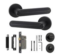 Decoranddecor - Door Handle Set - Black Bathroom Door Handle With Lock - Bathroom Kit 76mm - Marin Range
